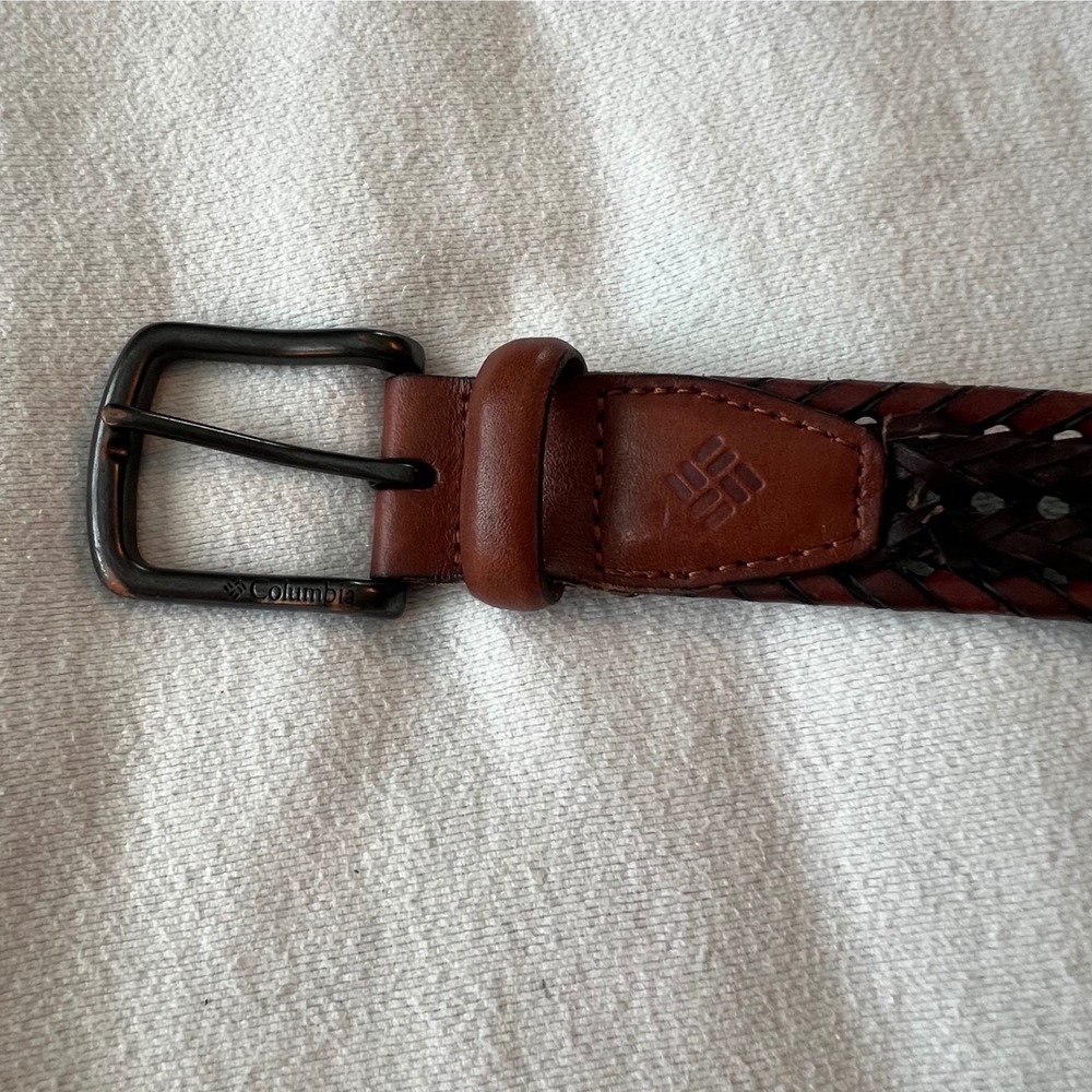 Columbia Mens Braided Leather Belt Mahogany Brown Black Woven Casual Outdoor - Picture 3 of 7